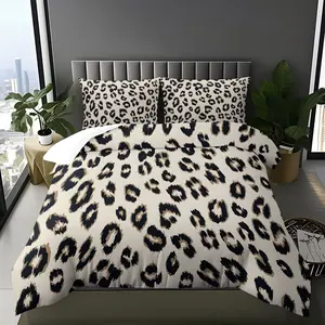 Classic Beige Black Leopard Print Duvet Cover Set, Ultra-Soft Breathable Bedding Set with Premium High-Definition Digital Print, Includes 1/2 Pillowcases - without Core, Timeless Modern Bedroom Decor