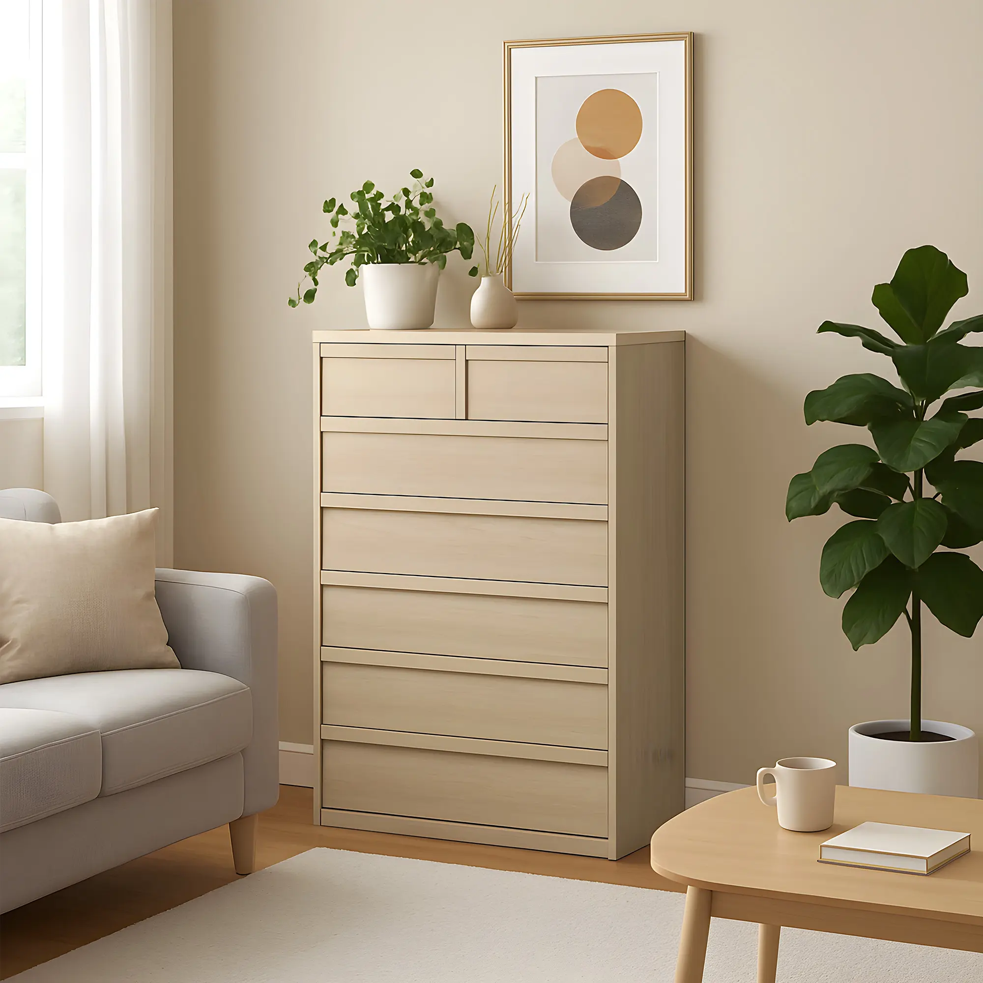7-Drawer & 5-Drawer Tall Modern Engineered Wood Dressers - Anti-Tip Safe, Thick Panel, Spacious Storage Organizers for Bedroom, Living Room, Simple Setup Indoor Cupboards & Cabinets