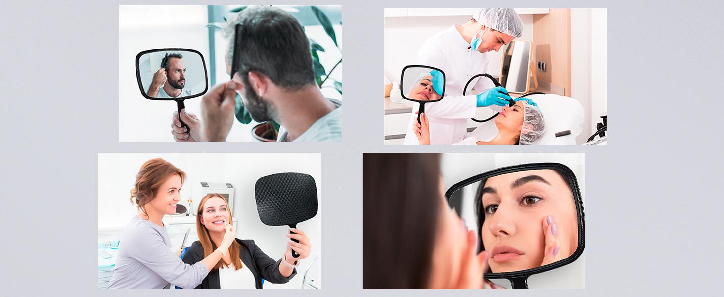 12.4" L x 9" W Hand Mirror, All Black Handheld Mirror with Handle