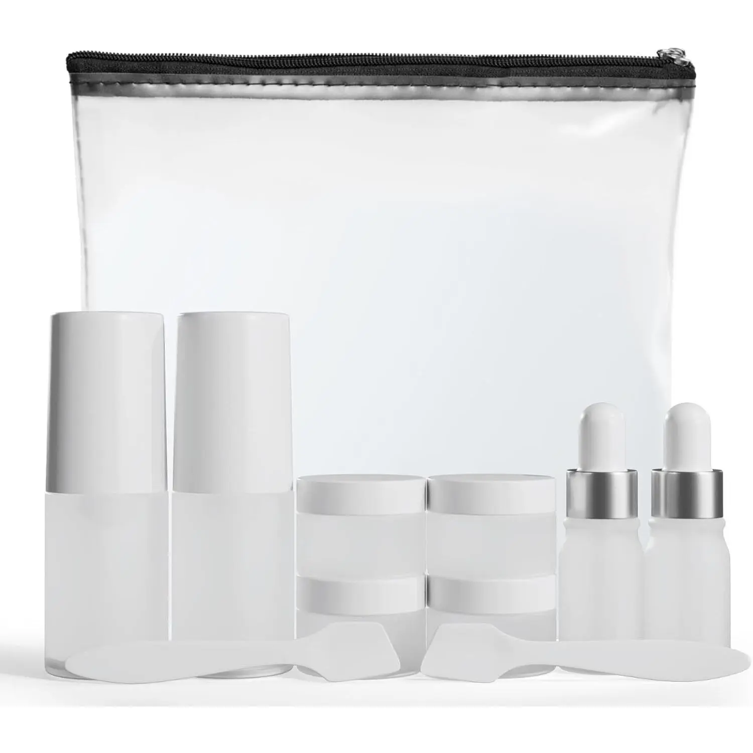 11-Piece Travel Skincare Container Set with TSA Approved Toiletry Bag, Airless Pump, Dropper Bottles & Travel Size Containers for Serums, Moisturizers, and OilsGift