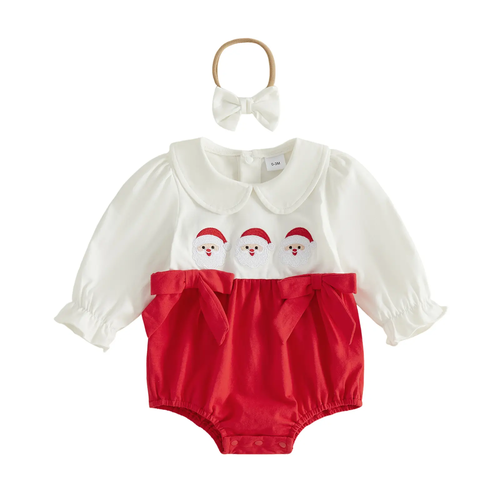 Babamoon Newborn Infant Baby Girls Christmas Romper Santa Claus Long Sleeve Embroidery Onesie Bodysuit Jumpsuit 0-18M
