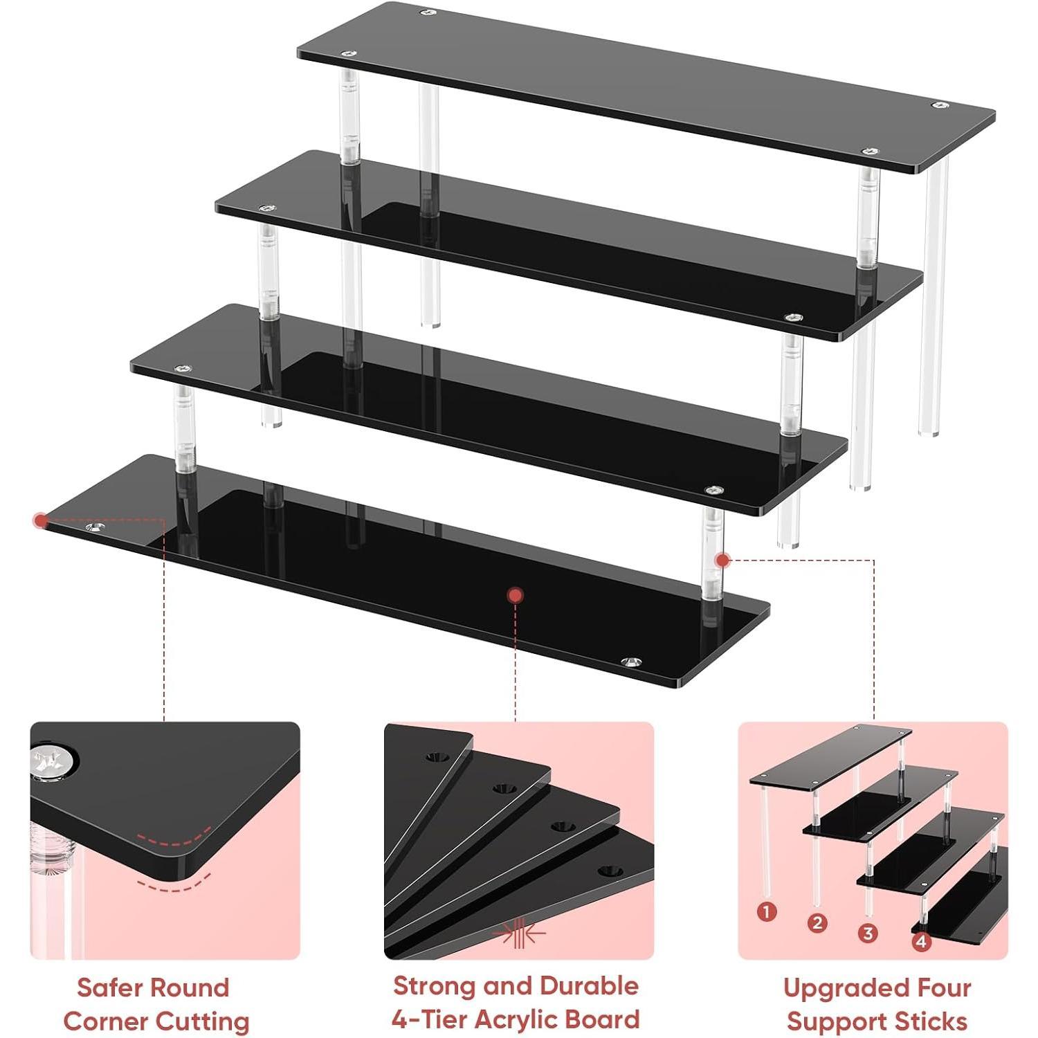 4 Tier Display Risers, Black Perfume Organizer Stand, Large Cupcake Stand Holder, Dessert Display for Party, Display Shelf for Figure and Collection, Riser Stand for Decoration and Organizer 4 Tier Display Risers, Black Perfume Organizer Stand, Large Cupcake Stand Holder, Dessert Display for Party, Display Shelf for Figure and Collection, Riser Stand for Decoration and Organizer