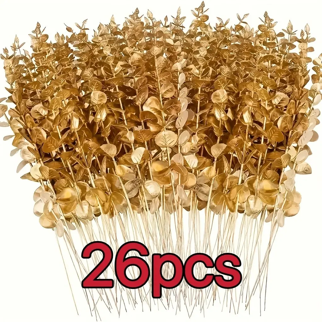 26 Eucalyptus Branches, Artificial Leaves, Plants, 38cm/14.96in Long, Perfect for Christmas and Valentine's Day Decoration, Home Vase and Wedding Props