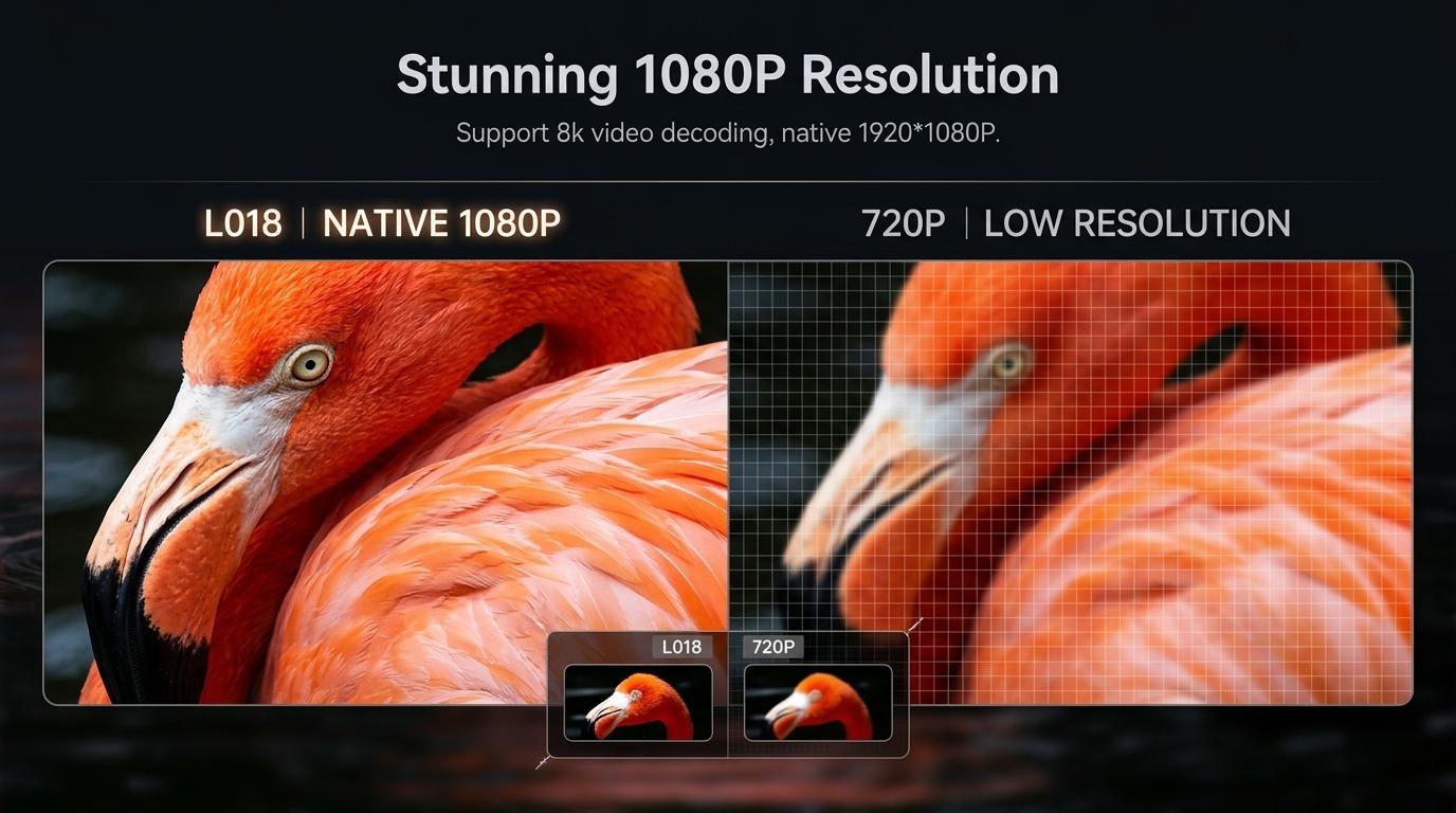 Android 14 Smart Projector 800 ANSI, Native 1080P, WiFi Bluetooth, Auto Focus/Keystone/Object Avoidance, Built-in Apps, 180 °   Gimbal Stand, 8K Home Cinema & Outdoor Gaming