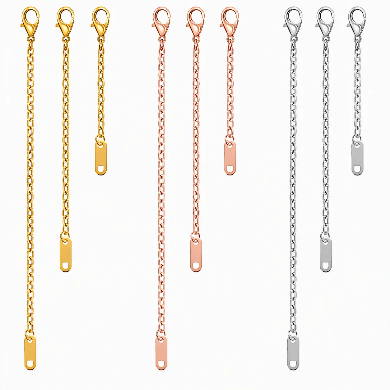 18k Gold Plated Necklace Extenders Delicate Necklace Extender Chain Set, Stainless Steel 2", 4", 6" Golden/Silvery/Rose Golden DIY Adjustable Chain for Necklaces Bracelet Anklet Extender