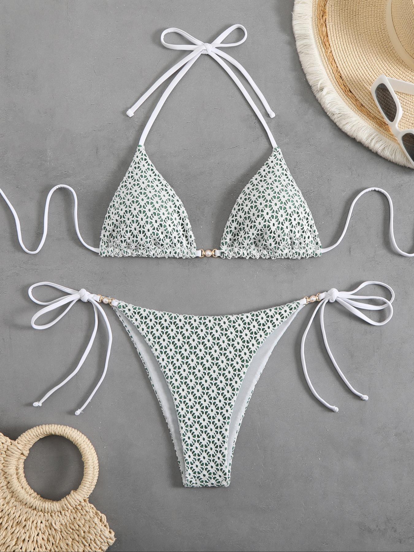 Women's Contrast Lace Bikini Set, Sexy Fashion Chic Swimwear Set for Beach Holiday Vacation, Ladies Swimsuit for All Seasons