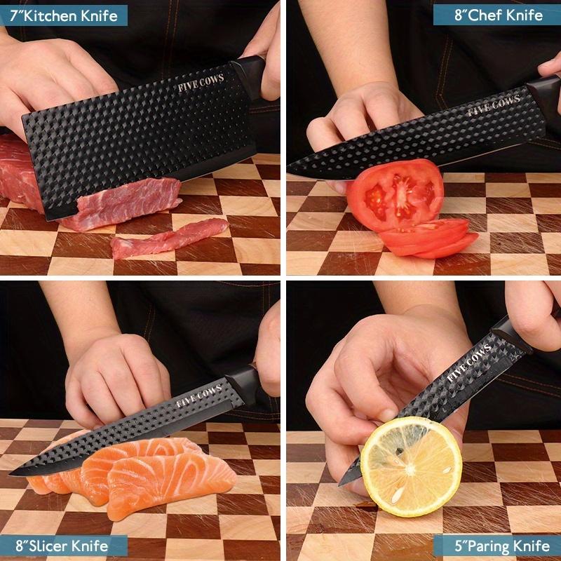 Chef Grade 6-Piece Kitchen Knife Set, Chef Knife, Slicing Knife, Multi-Use Scraper and Scissors, High Carbon Stainless Steel Ultra Sharp, Ergonomic Wooden Handle, Chef Knife Set, Holiday Birthday Gift