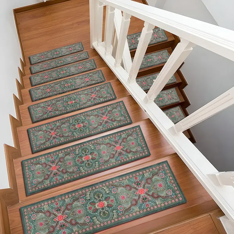 6/8/15 Piece Stair Mat Set, Matcha Persian Floral Stair Tread Pads, Stair Tread Rug, Non Slip Rugs, Indoor Outdoor Non-Slip Carpet, Perfect Home Decor