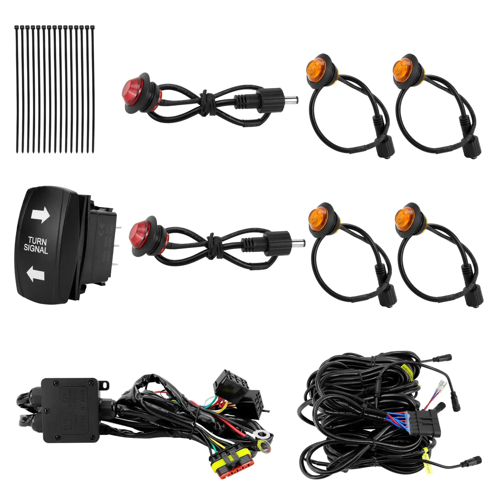 Garvee Universal UTV ATV Turn Signal Kit with Pre-Wired Plug and Play Blinker and Rocker Switch, Street Legal LED Light Kit Compatible with Most 2-Seater to 6-Seater Vehicles