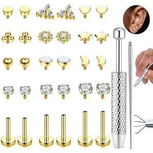 16G Internally Threaded Labret Piercing Jewelry Studs Lot Bioflex Cartilage Tragus Helix Earring Retainer Kit with Insertion Taper Tool Pack