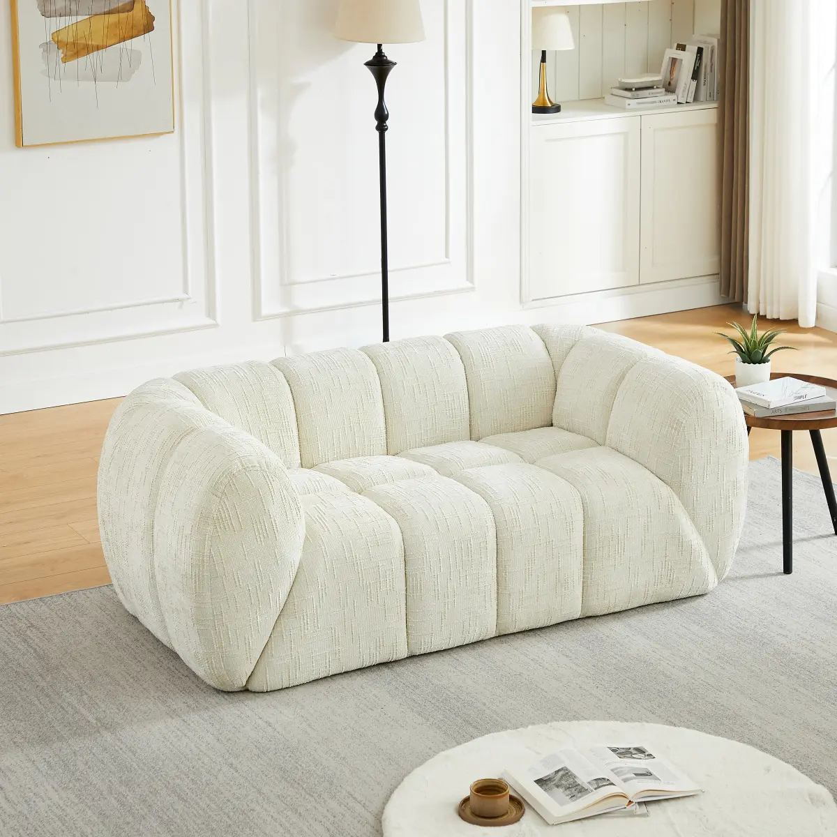 Chenille Pure Foam Sofa - Chenille Comfy Couch, 2 Seat Round Marshmallow Smooth Touch Modern Quilted Deep-Seat Indoor Furniture for Living Rooms, Bedrooms, 2 Seat Living Room Furniture