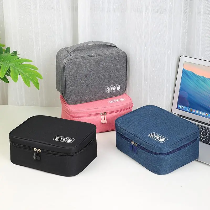 Electronic accessory storage bag, multi-functional business travel USB cable bag, digital gadget zipper storage bag