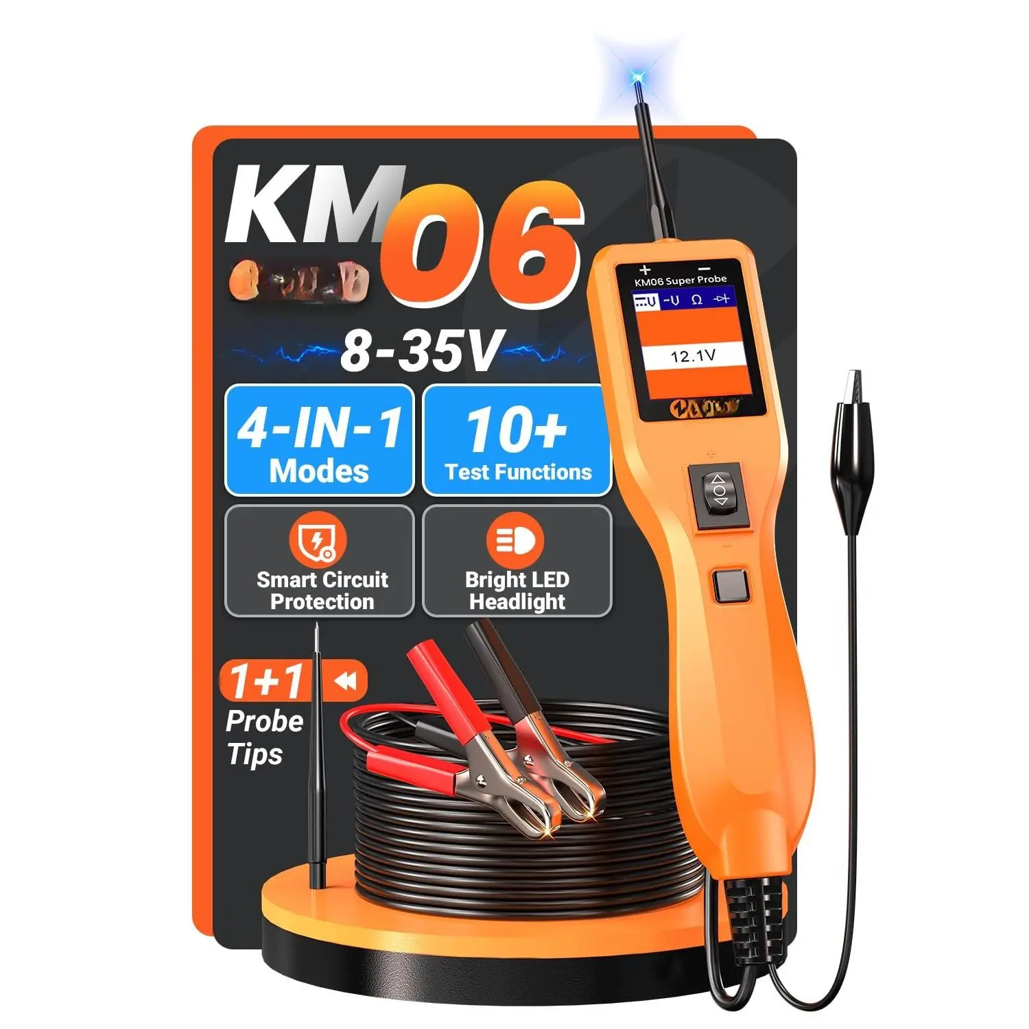 KM06 Handheld Automotive Power Circuit Tester Tool 8-35V Range - Multi-Function Electrical Diagnostic Tool with Component Activation, Short Circuit Finder, Wire Tracer & Light Tester for Cars/RVs