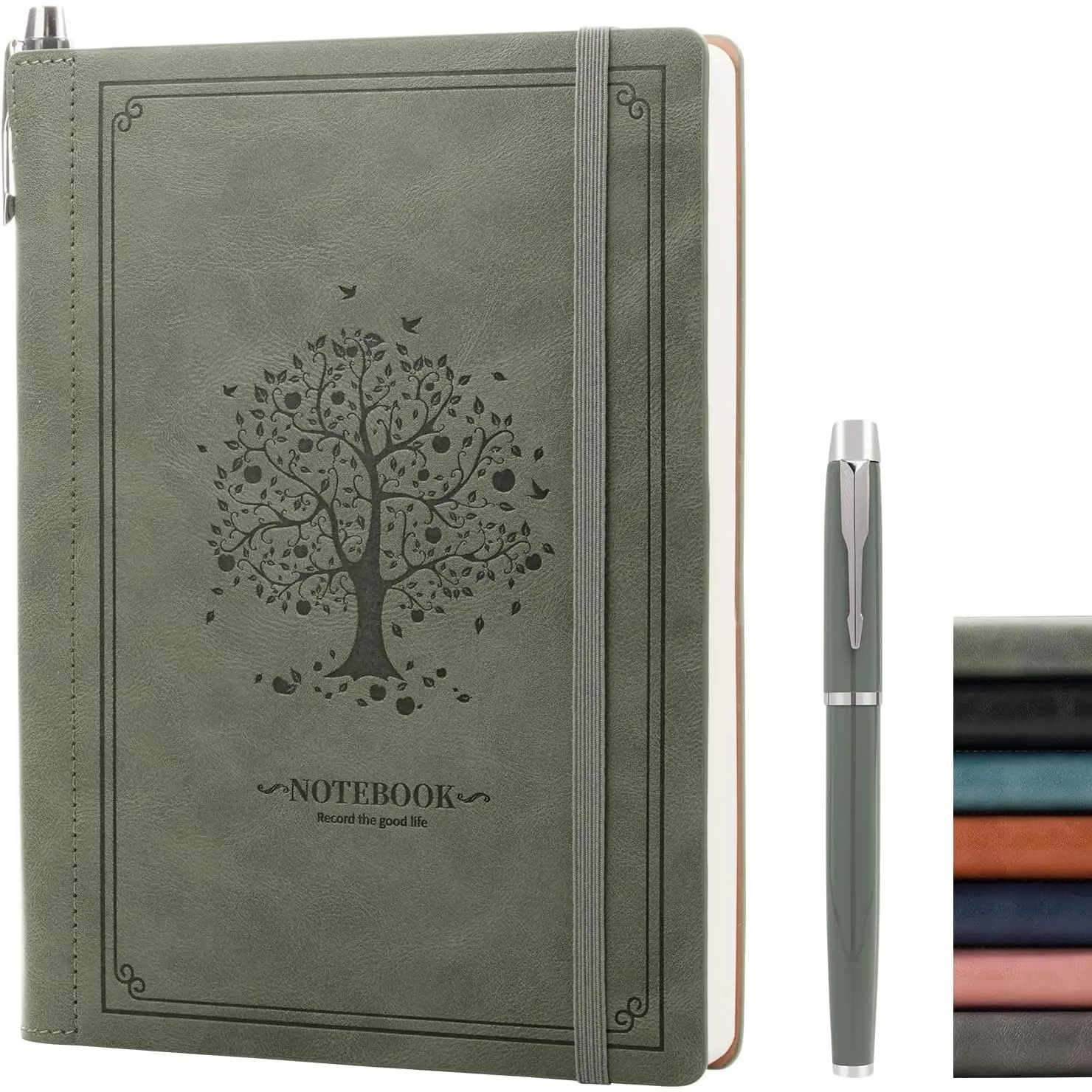 Lined Notebook Journal for Women Men 320 Pages A5 Hardcover Leather with Pen Holder College Ruled Journals for Work Note Taking Travel School Green