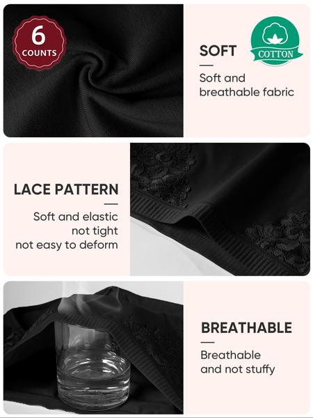 6Pack Cotton Women's High Waist Briefs with Lace Trim, Soft Breathable Shaping Underwear for All Seasons, Comfortable Fitted Women's Panties