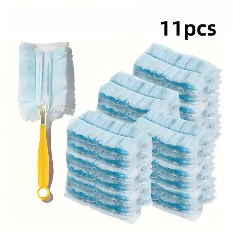 11-Piece Static Dusting Kit, Includes 10 Blue Electrostatic Cloths & 1 Handle, Ideal for Home & Car Cleaning, Replaceable Heads, Multi-Use Tool, Microfiber Duster Heads