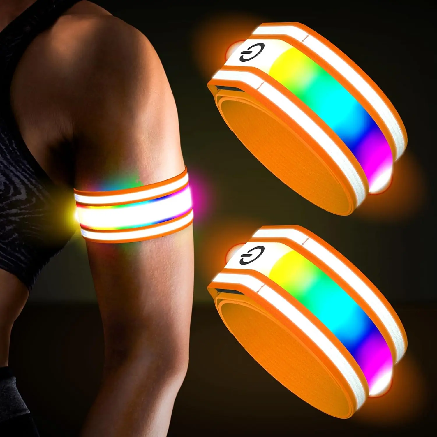 LED Armband for Running(2 Pack), Light Up Arm Bands for Night Walking, Rechargeable Lights for Runners, High Visibility Reflective Adjustable Running Gear Light Up Wristbands