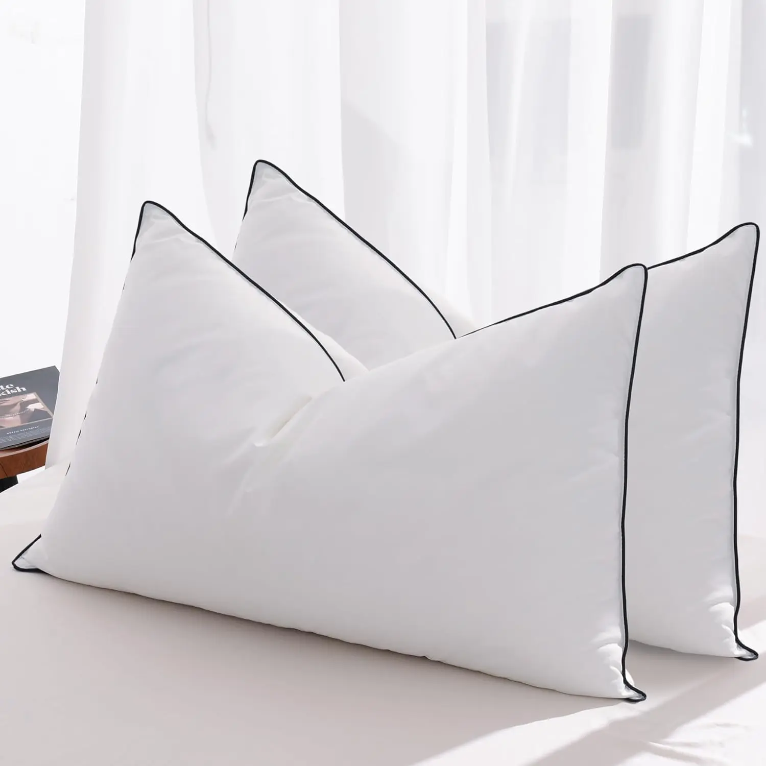 Feather Down Pillows King Size Set of 2, Luxury Hotel Collection Bed Pillow 2 Pack, Powered Fillings & Feathers Pillow, Fluffy Plush for Side Sleepers, Medium Firm, 20x36 in.