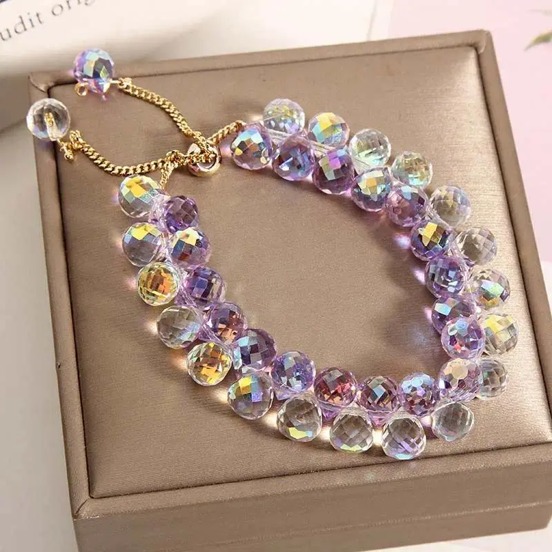 Korean Brilliant Purple Crystal Bracelet for Women Girls Exquisite Zircon Handmade Beads Charm Bracelets Jewelry Gift