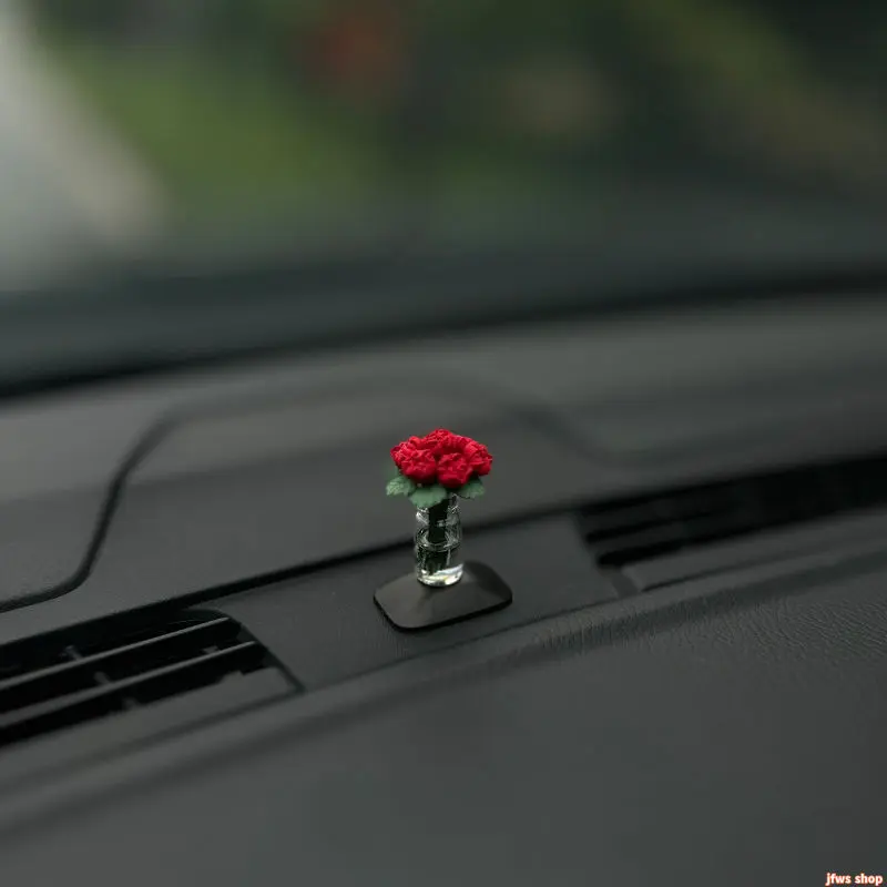 New Mini Rose Flower Car Dashboard Window Ornament For Women With Healing And Personality Design Perfect For Interior Car Decoration And Daily Driving Gift Idea Light Luxury Summer Cute And Cool US Design homedecor