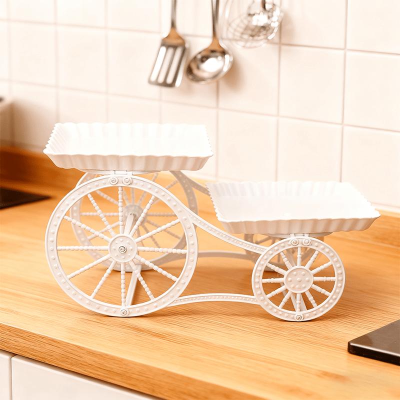 For Weddings, Parties, Birthdays & Holidays, Dessert Display Solution, 2-tier Plastic Cart-style Cake Stand, Ruffled Tray & Exquisite Wheel Pattern, Effortlessly Create Exquisite Dessert Display, Party Dessert Stand Supplies