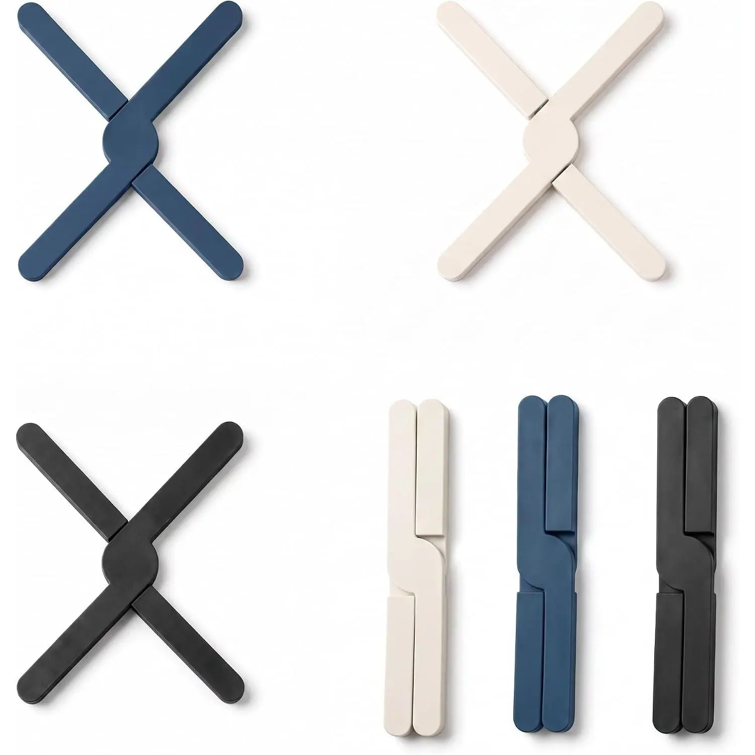 3 Pack Expandable Silicone Trivets, Foldable Heat Resistant Hot Pot Holders