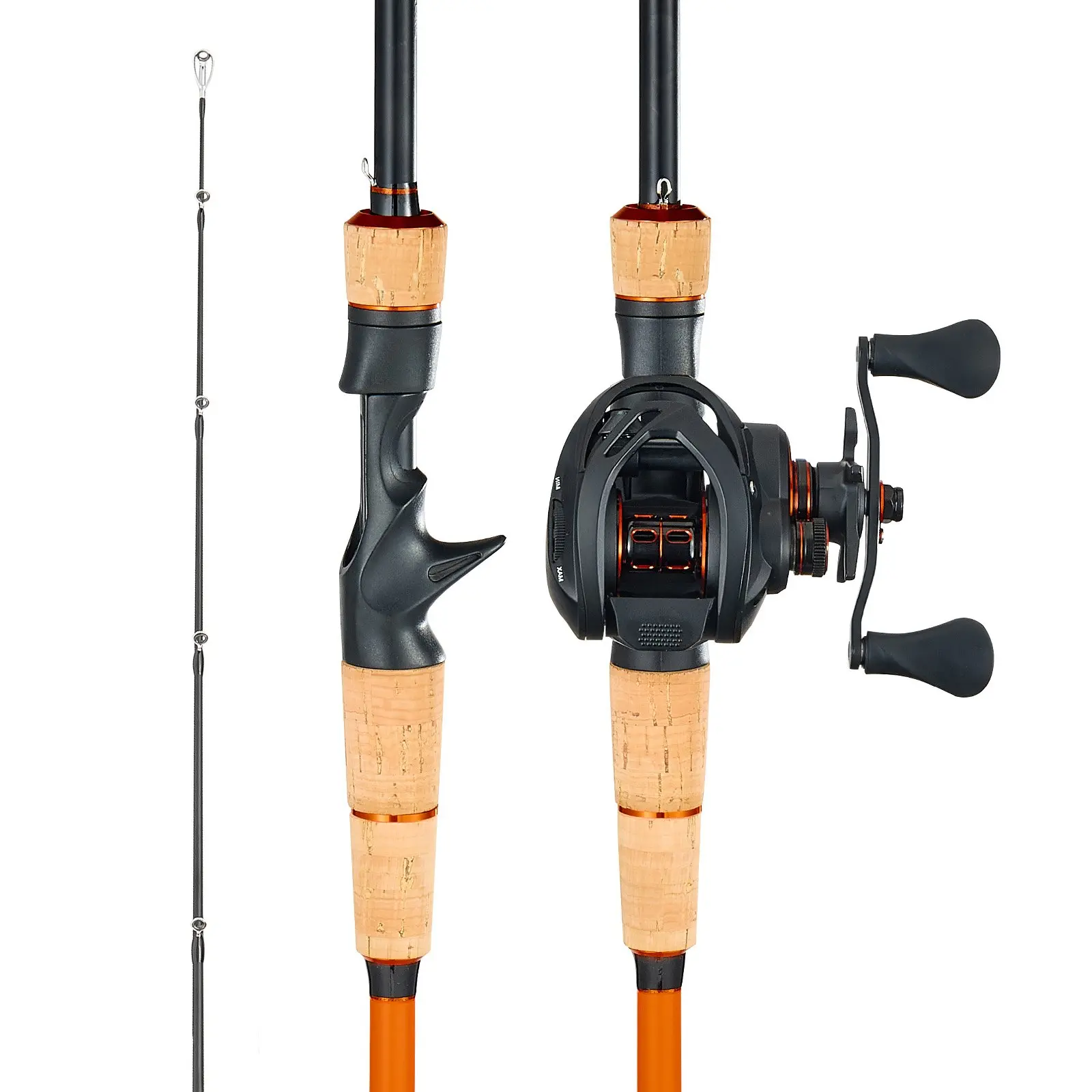 VEVOR Fishing Rod and Reel Combo, IM7 Carbon Fiber Baitcasting Rod with Stainless Steel Guides-Ceramic Rings, 7+1 BB System, 7.0:1 Gear Ratio, Cork Handle, 10-28g Lure Weight, Magnetic Brake for Bass Fishing