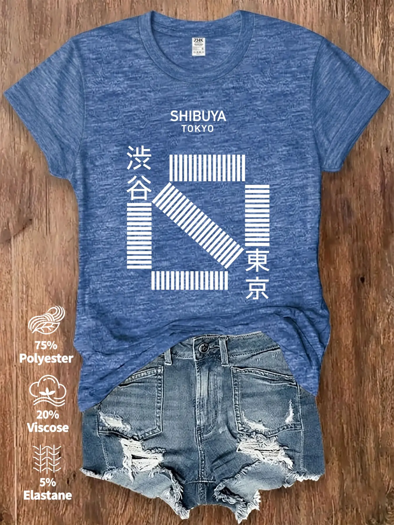 Women Minimal White Vertical Striped Geometric Square Graphic SHIBUYA TOKYO Text Vertical Kanji Shibuya Tokyo Japanese Urban Street Print Tees Cool Simple Oriental City Souvenir Short Sleeve Tops Casual Daily Clothes For Ladies Japan Trip Street Shopping