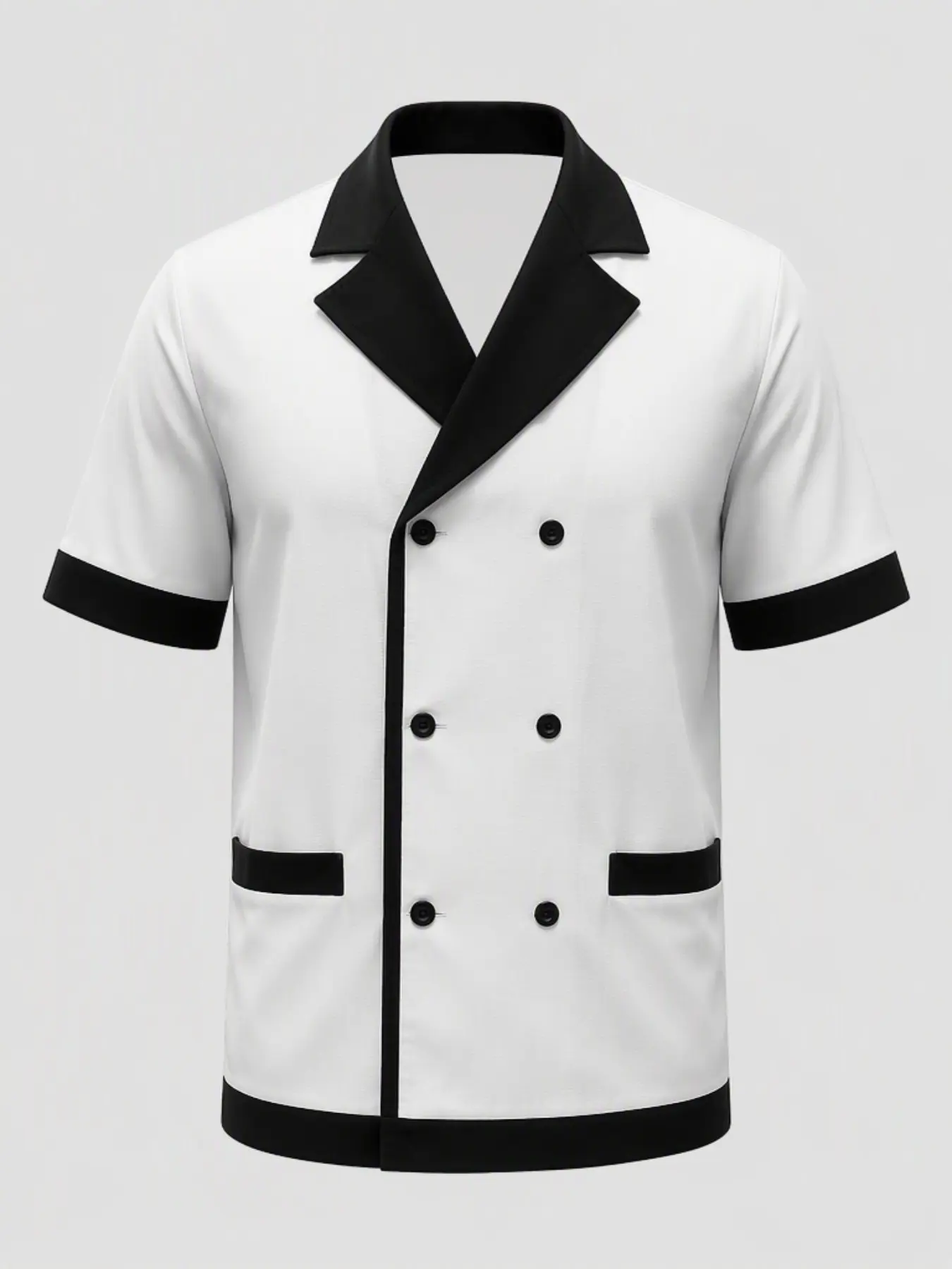 Ainwear Plus Size Men's Contrast-Color Lapel Double-Breasted Shirt, Summer Fashion Patchwork Casual Shirts, Short Sleeve Design