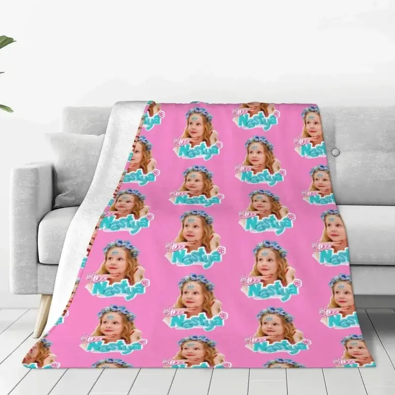 Cute Like Nastya Girl Knitted Wool Throw Blanket - Anime Cartoon Design, Ultra-Soft Skin-Friendly Fluffy Bedding, Home Couch Decoration, Compact Travel Blanket for Camping Office