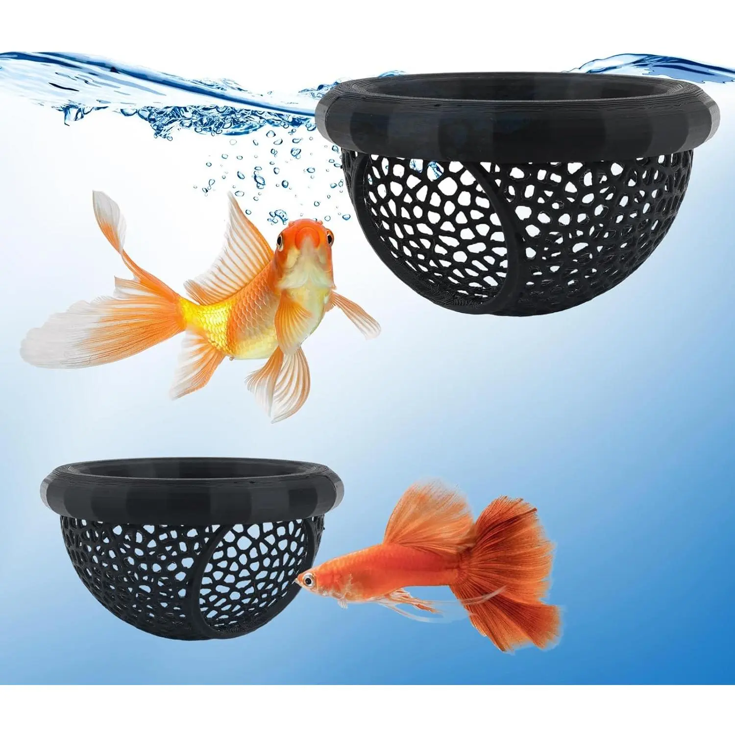 2 count Floating Betta Hammock,  Printed Aquarium Betta Fish Hammock with Feeding Ring &  Cave,  Size Betta Fish  Accessories for Betta, Shrimp & Small Fish Resting & Feeding (Black)