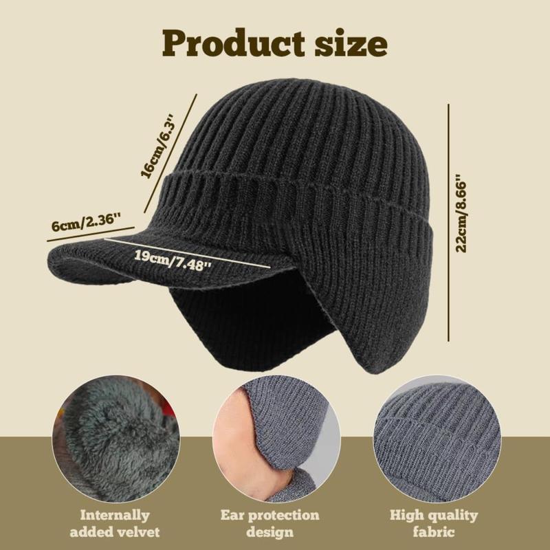 Unisex Winter Beanie with Ear Flaps Brim Essential Adventure Gear for Hiking Camping Ski Dog Walk Windproof Warm Knit Hat for All Outdoor Activities