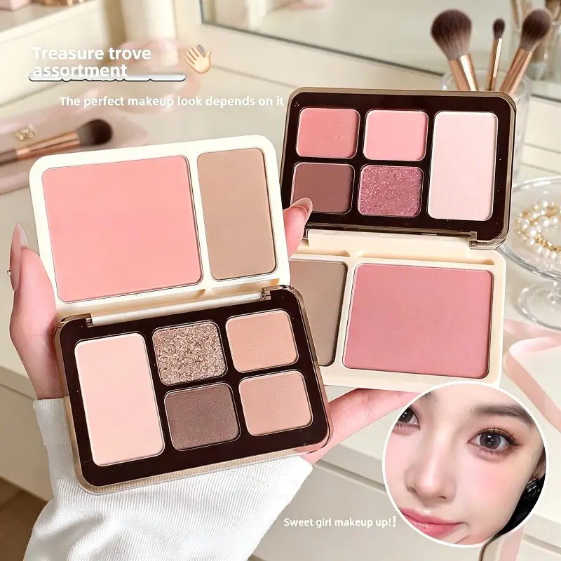 Kobeleen All-in-One Contour Makeup Palette, 4-in-1 Multi-functional Palette with Eyeshadow, Contour, Highlighter and Blush, Soft & Fine Powder, Long-lasting & Skin-friendly, Contours Facial Outline, Brightens Skin and Boosts Complexion