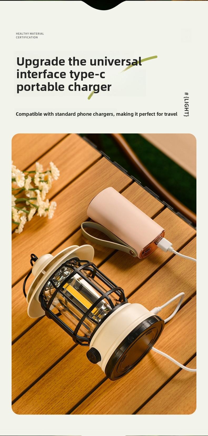 Outdoor Camping Lantern USB Rechargeable LED Light Long Lasting Battery Retro Tent Lamp for Night Market Party Atmosphere Lighting Portable Hiking Lanterns