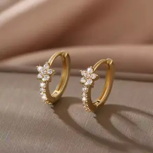 Light Luxury Unique Round Ear Buckles for Women, Micro Pave Zircon Hoop Earrings, Classic Stackable Ear Cuff Jewelry