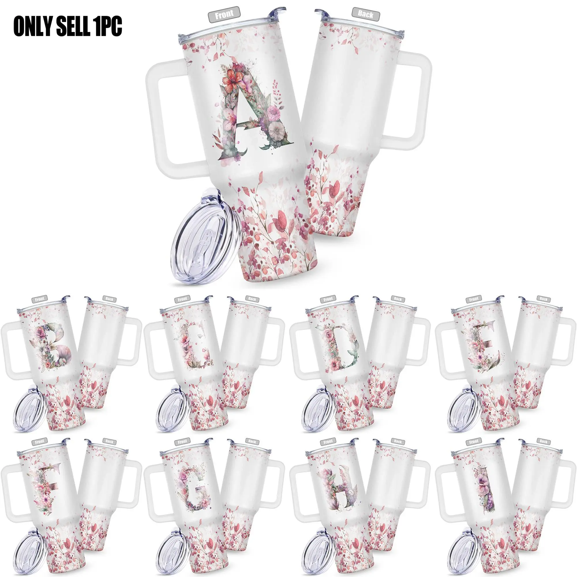 40oz with Lid, Vacuum Insulated Cup, Personalized Letter Print Travel Coffee Mug, Perfect Gift for Mom, Sisters, Teachers for Weddings and Birthdays, Insulated Beverage Tumbler