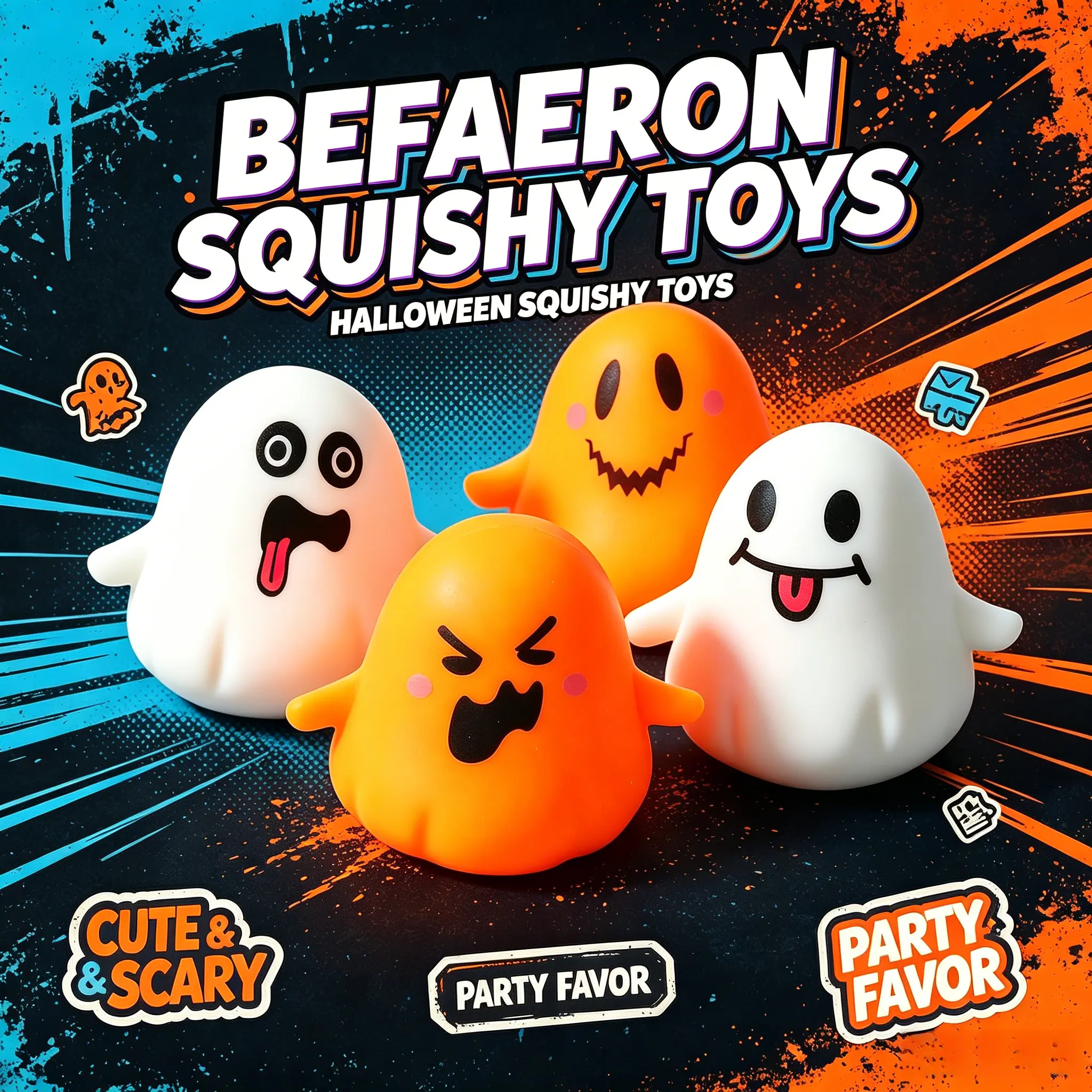 Halloween Ghost Squishy Decompression Toys with Maltose Silky Hand Feel, Cute Scary Ghost Stress Relief Kneading Toys, Holiday Party Favor & Classroom Reward Gifts for Children, Teenagers and Adults