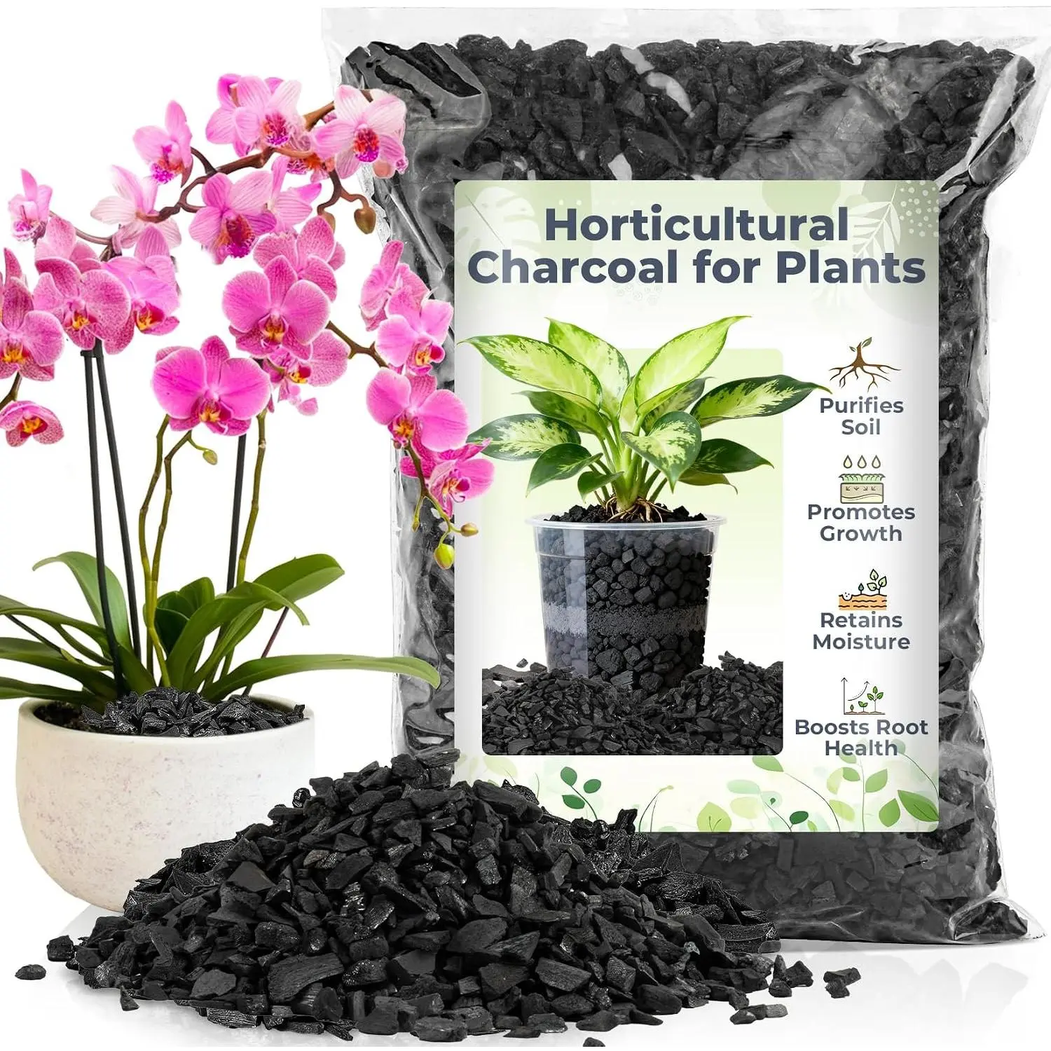 1Qt Horticultural Charcoal - 5-10mm Loose Porous Soil Purifier, Moisture Retainer, Earth-Regulated Potting Soil Supplement for Plant Enthusiasts' Indoor Succulents, Bonsai, Sunlight Absorber
