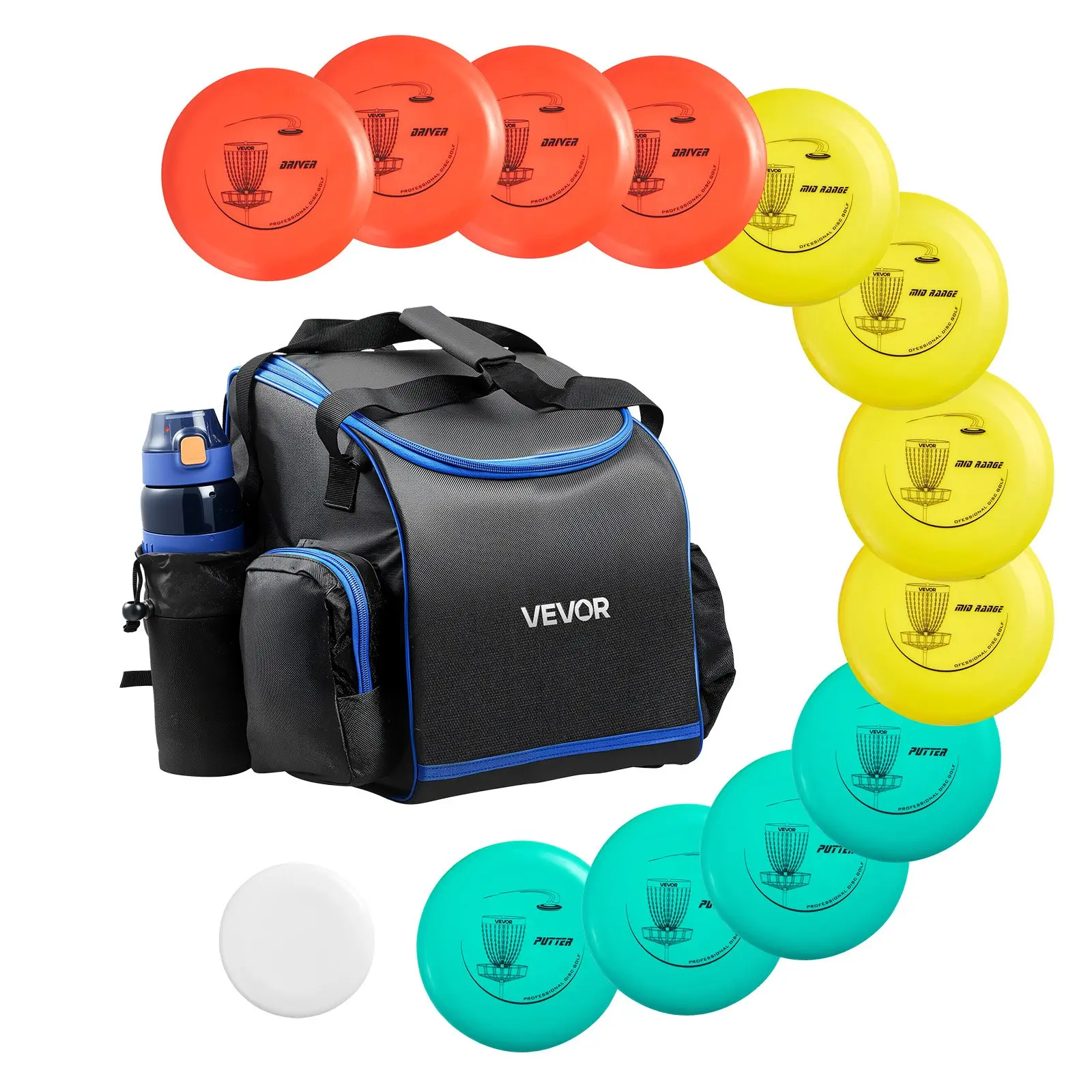 VEVOR Disc Golf Set, 12 PCS Flying Discs for Beginners, Disc Golf Starter Set, with Putter, Mid-Range, Driver, Including Mini Marker, Portable Backpack, for Outdoor Backyard, Lawn, Beach, and Park
