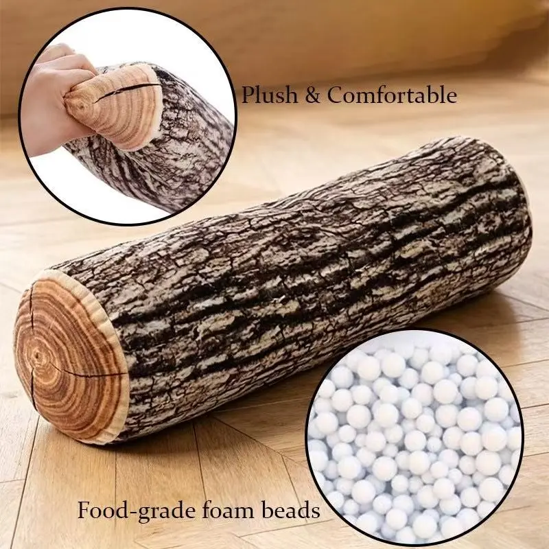 Fashionable Tree Stump Long Pillow, Creative Wooden Trunk Cylindrical Cushion, Sofa Bed Sleeping Plush Toy Gift, 1pc