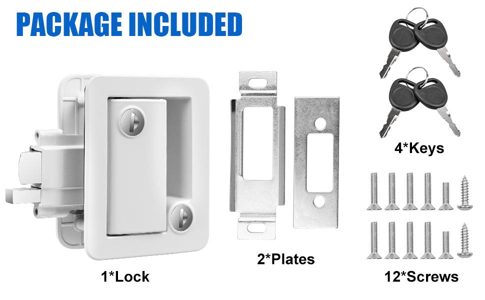 White RV Door Lock Replacement, RV Door Lock Latch Handle with Paddle Deadbolt 4 Keys, Camper Entry Door Latch with Zinc Alloy Upgraded Metal, RV Lock for Camper Horse Trailer Cargo Hauler
