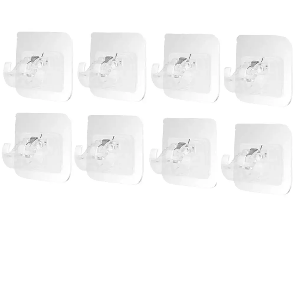 8-Pack No-Drill Self-Adhesive Curtain Rod Hooks, Transparent Wall-Mounted Curtain Rod Brackets, Damage-Free Adhesive, Easy Installation