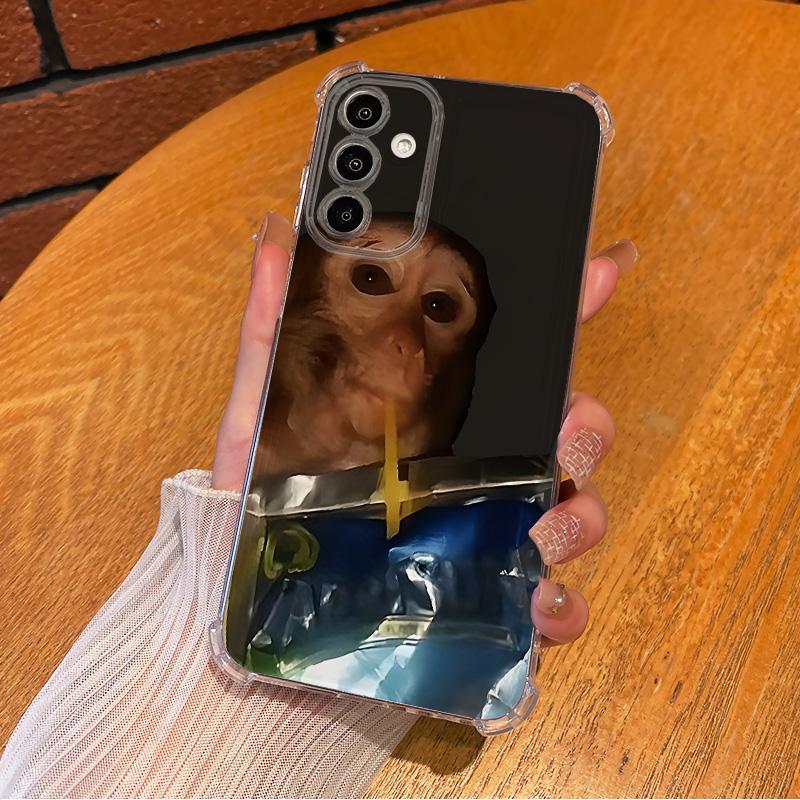 Monkey Sipping Caprisun Phone Case For SAMSUNG GALAXY A14 A15 A16 A25 A26 A34 A35 A36 A53 A54 A55 A56 4G 5G Gift Ideas Anti-drop Cellphone Protective Case Soft Transparent Shockproof Mobile Phone Cover Ultra Thin Magnetic Wireless Charging iphone 16
