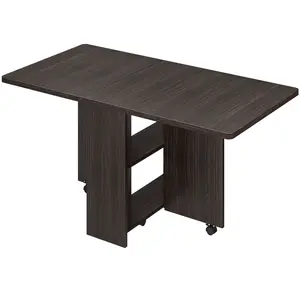 Space-Saving Folding Dining Table with Drop Leaf, Extendable Rolling Kitchen Island Cart with 6 Lockable Wheels & 2-Tier Storage Shelves, Collapsible Multipurpose Desk Furniture for Small Spaces, Apartments, Studios & Dining Rooms, Dark Walnut.
