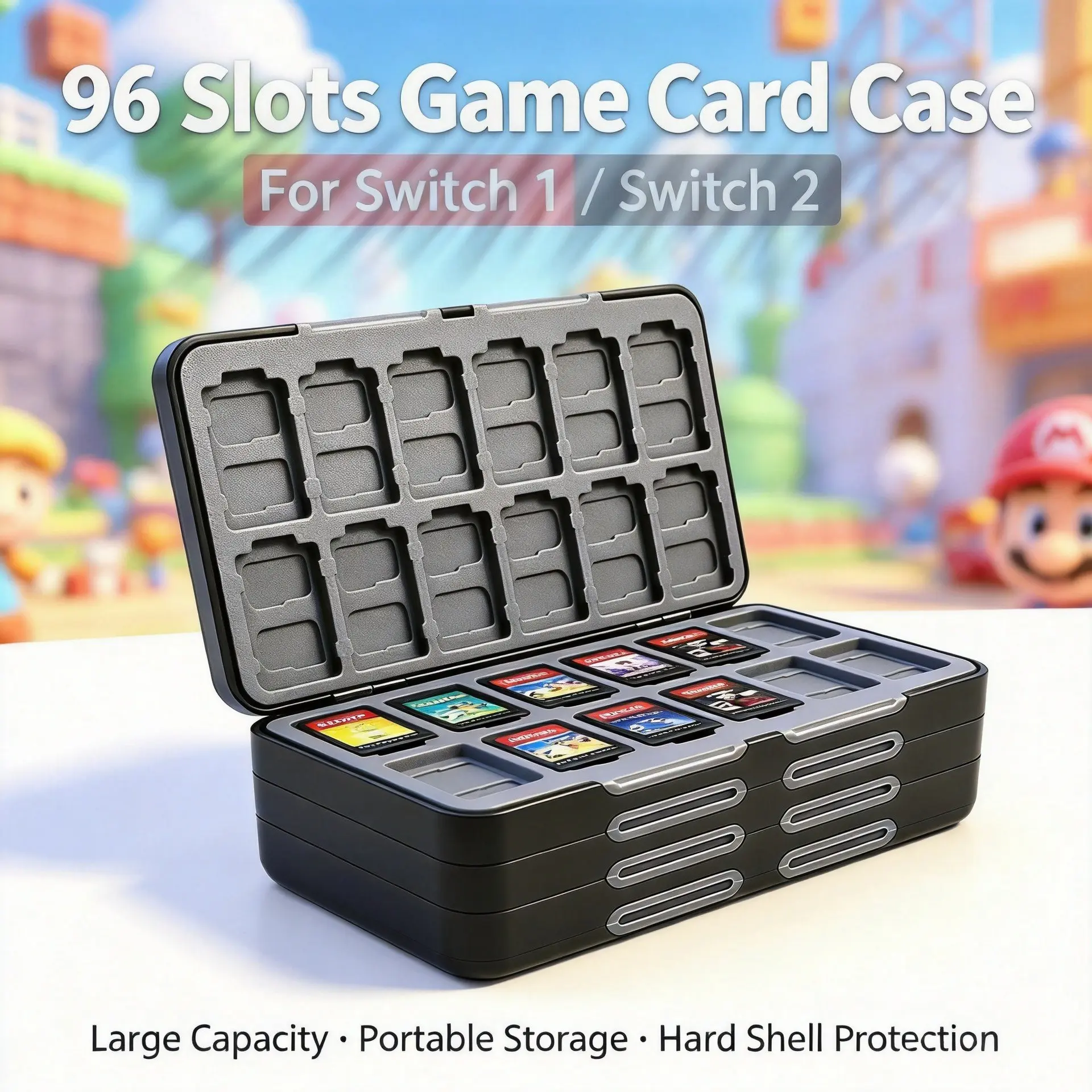 Large Capacity Game Card Storage Box, 72/96 Cards, Compatible with Switch1/switch2, Durable Hard Shell, Portable, Essential for Home and Travel, Deck Box