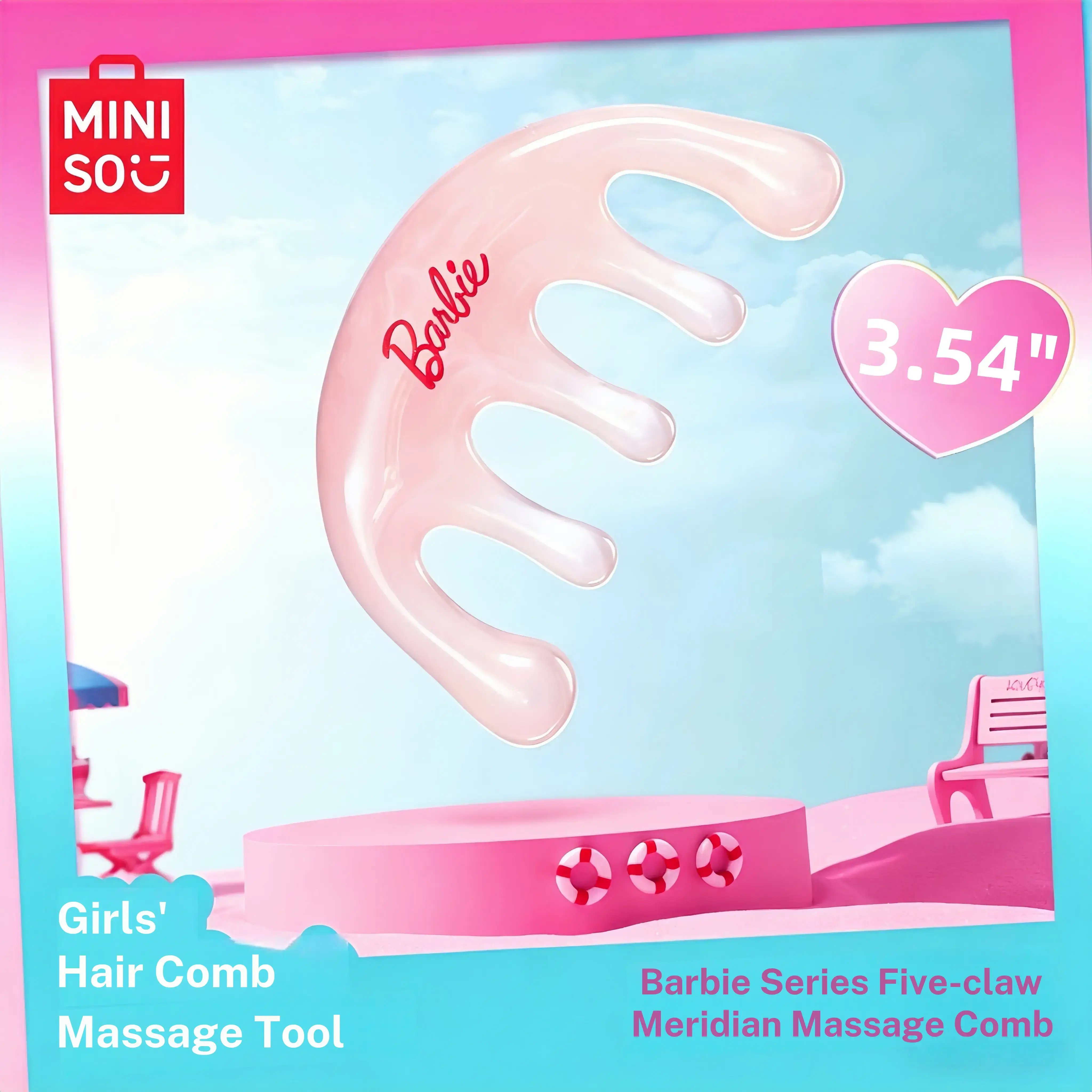 Barbie 5 Claw Meridian Massage Comb, Pink Resin Scalp Massager for Head Neck Face, Stress Relief Hair Growth Comb, Cute Barbie Hair Tool for Girls#Summervibes, Back To School