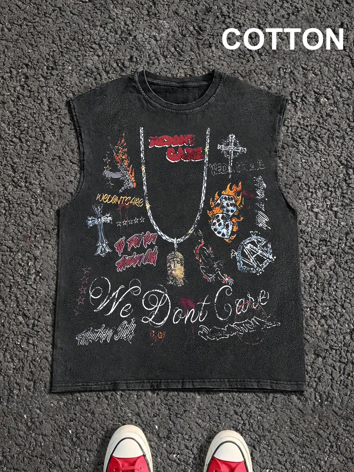 Men's Vintage Graphic Print Round Neck Tank Top, Casual Sleeveless Fitted Top for Summer, Men's Top for Daily Wear