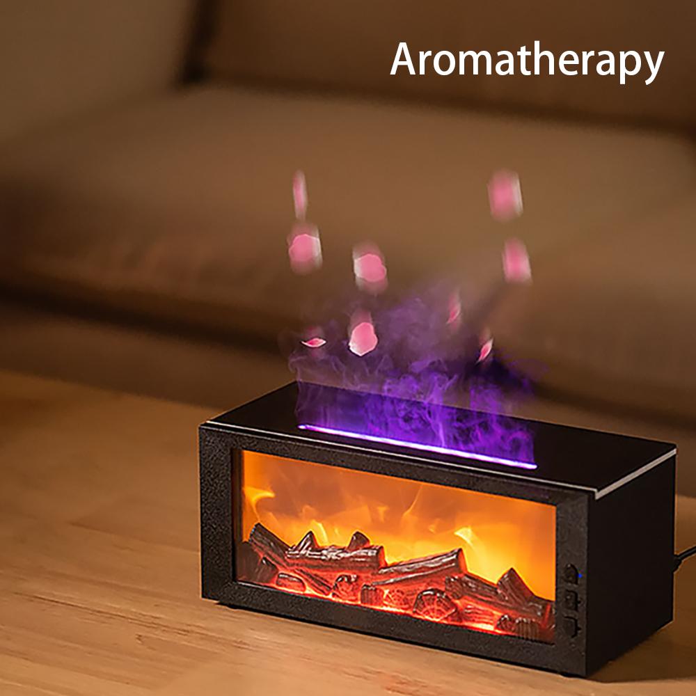 Fireplace Aroma Diffuser Creative Flame Humidifier Waterless Auto-Off Protection with Remote and Realistic Fireplace Night Light