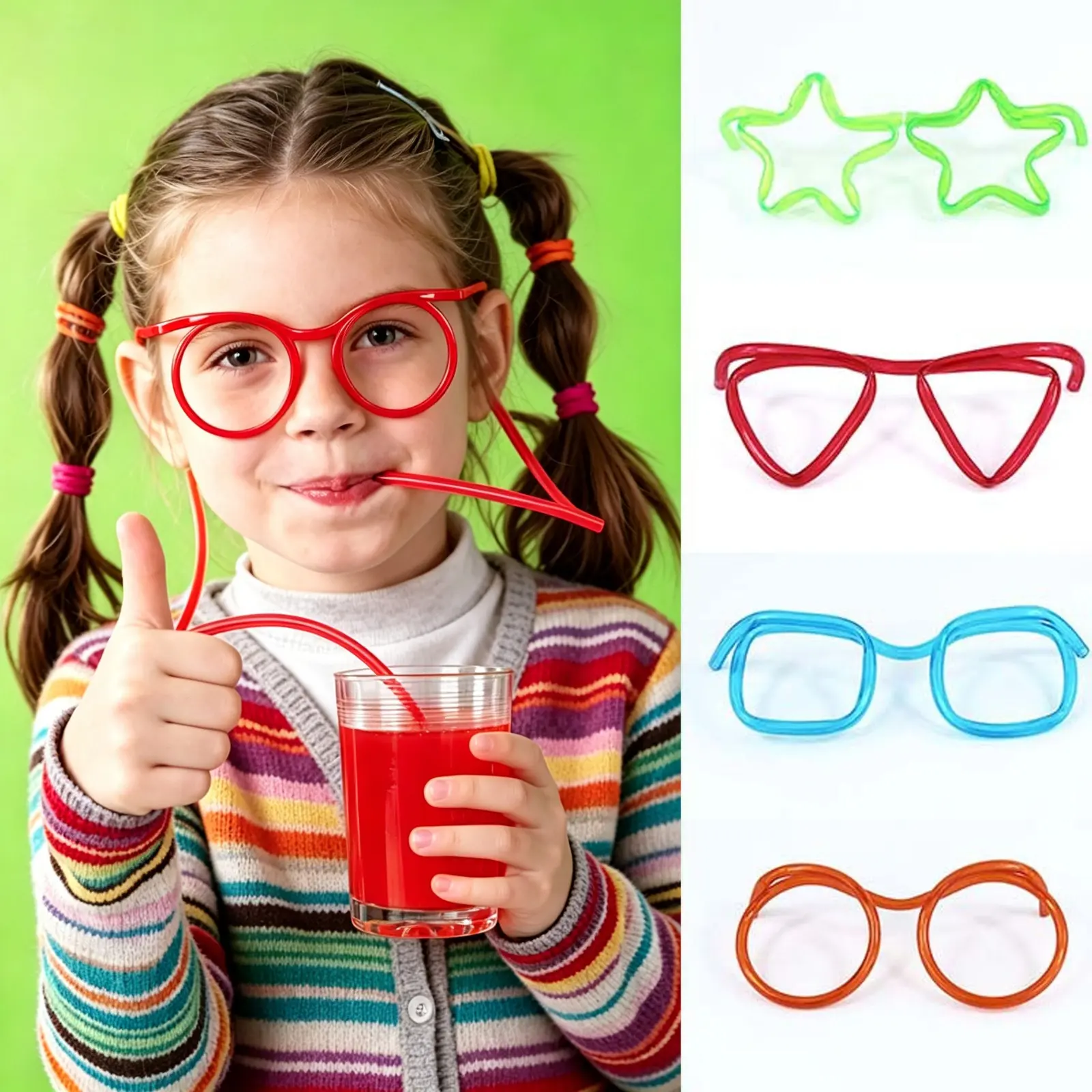 3Pcs DIY Assemble Eyeglass Straws, extra-long novelty drink tubes with funny design. Fun hands-on toy, ideal for parties, gatherings and casual daily use.