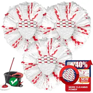 [3 PACK - REFILLS ONLY] Spin Mop Heads Replacement Compatible with O-Cedar EasyWring 1-Tank System, Microfiber Mop Head Refills with Built-in Scrubbing Pad for Deep Cleaning, Floor Cleaning Supplies